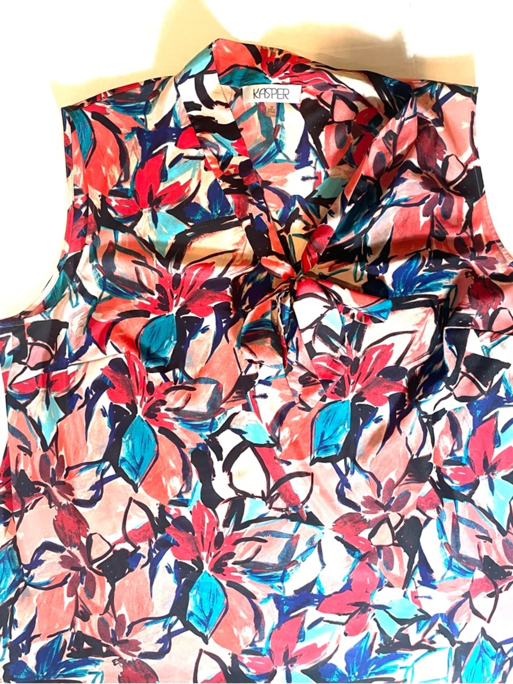Kasper 3X Plus Size Floral Sleeveless Blouse Tie Front Lightweight Top - Picture 4 of 13